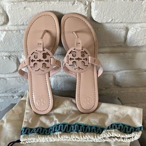 Tory Burch Women's Miller Soft Patent Sea Shell Pink Sandal size 8